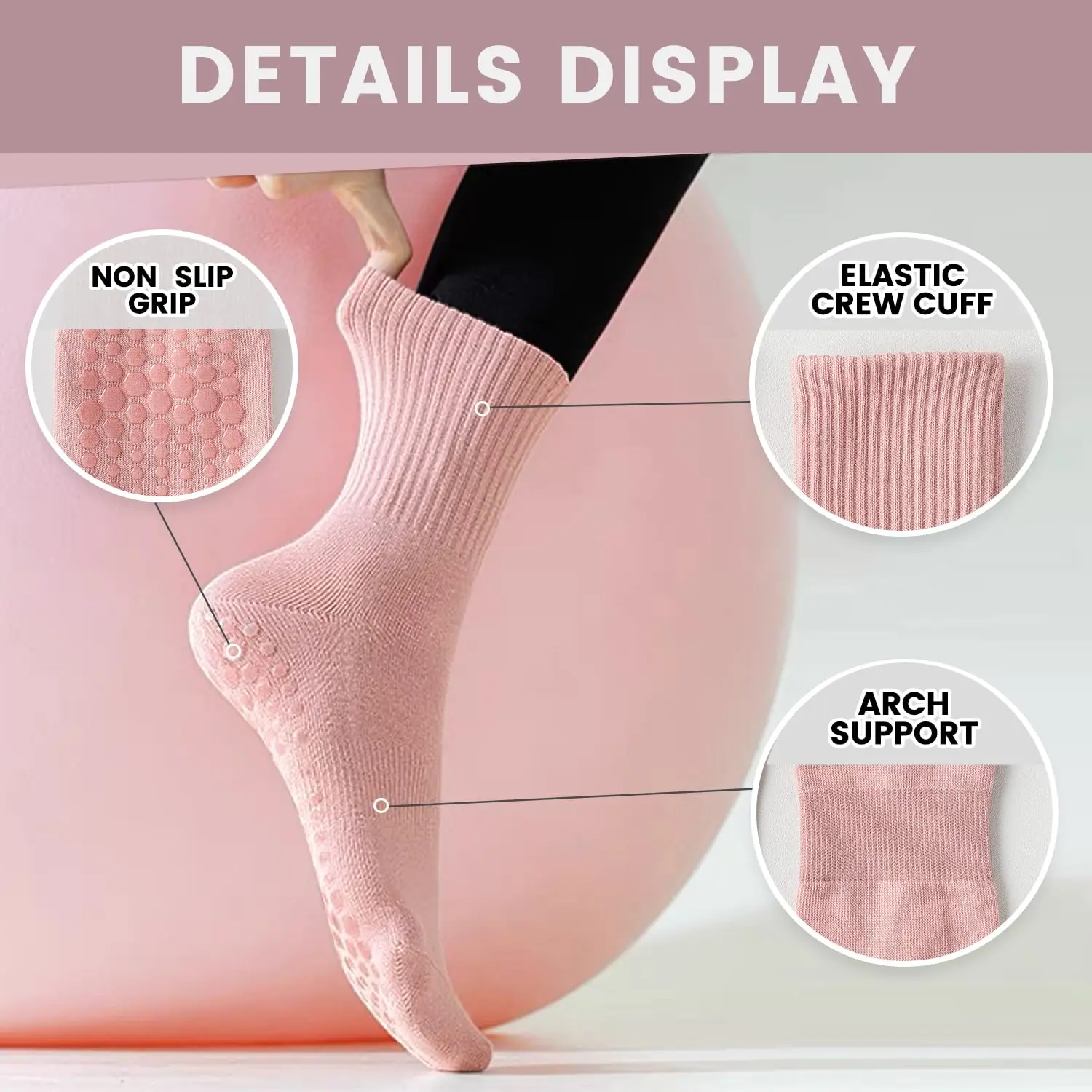4 pairs of women's yoga socks, - Yoga Pilates Yoga 评论和价格